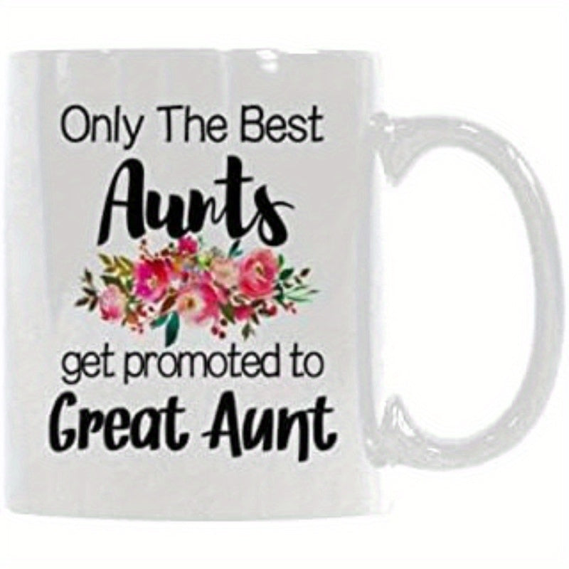 Tailorly White Ceramic 11 oz Mug - Only The Best Aunts Get Promoted To Great Aunt Elegant Blooming Pink Roses With Green Leaves In A Watercolor Style Floral