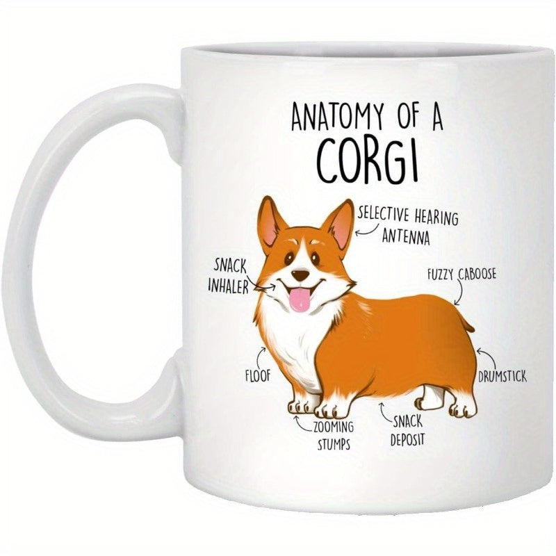 Tailorly White Ceramic 11 oz Mug - Anatomy Of A Corgi Friendly Hand Drawn Dog Character Surrounded By Descriptive Text Corgi