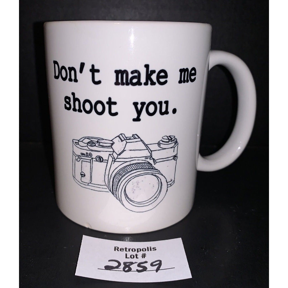 Tailorly White Ceramic 11 oz Mug - Don't Make Me Shoot You Minimalist Black Ink Sketch Representing A Vintage Film Style Manual Camera