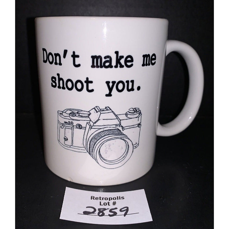 Tailorly White Ceramic 11 oz Mug - Don't Make Me Shoot You Minimalist Black Ink Sketch Representing A Vintage Film Style Manual Camera