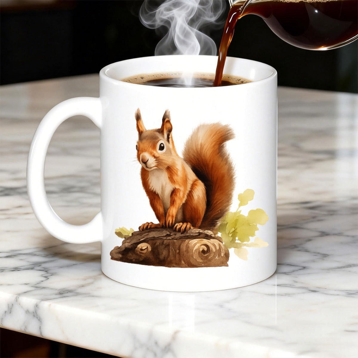 Tailorly White Ceramic 11 oz Mug - Cute Red Squirrel Sitting Quietly On A Weathered Wood Log Squirrel