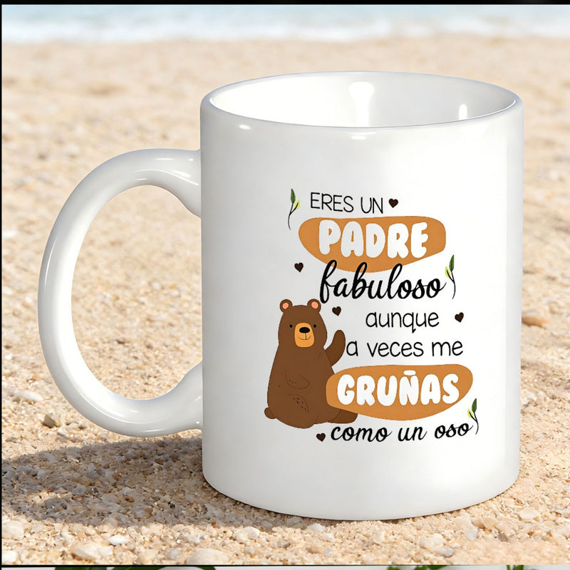 Tailorly White Ceramic 11 oz Mug - Charming Cartoon Brown Bear With Playful Decorative Elements On White Surface Bear