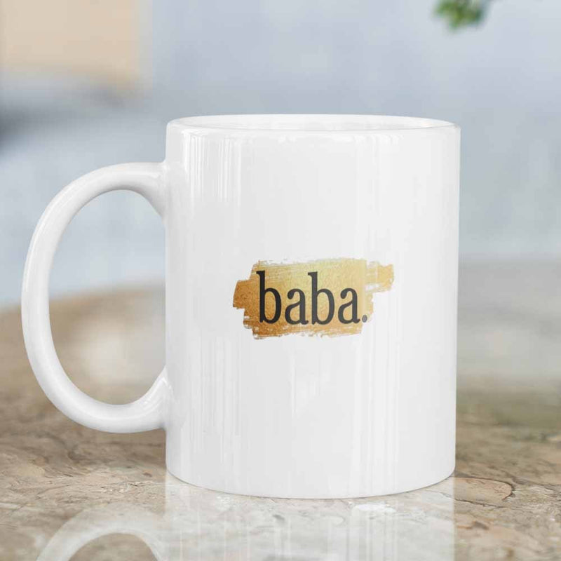 Tailorly White Ceramic 11 oz Mug - Baba Elegant Golden Artistic Paint Smear With Minimalist Textured Background Brushstroke
