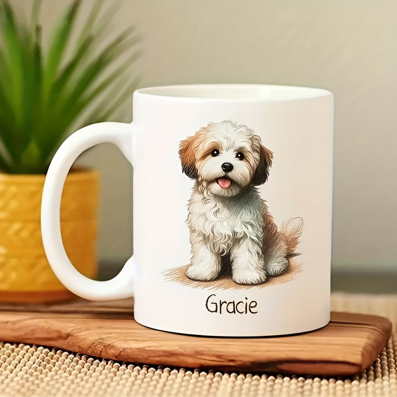 Tailorly White Ceramic 11 oz Mug - Gracie Fluffy White And Brown Fur Sitting Calmly With Cute Expressions Puppy