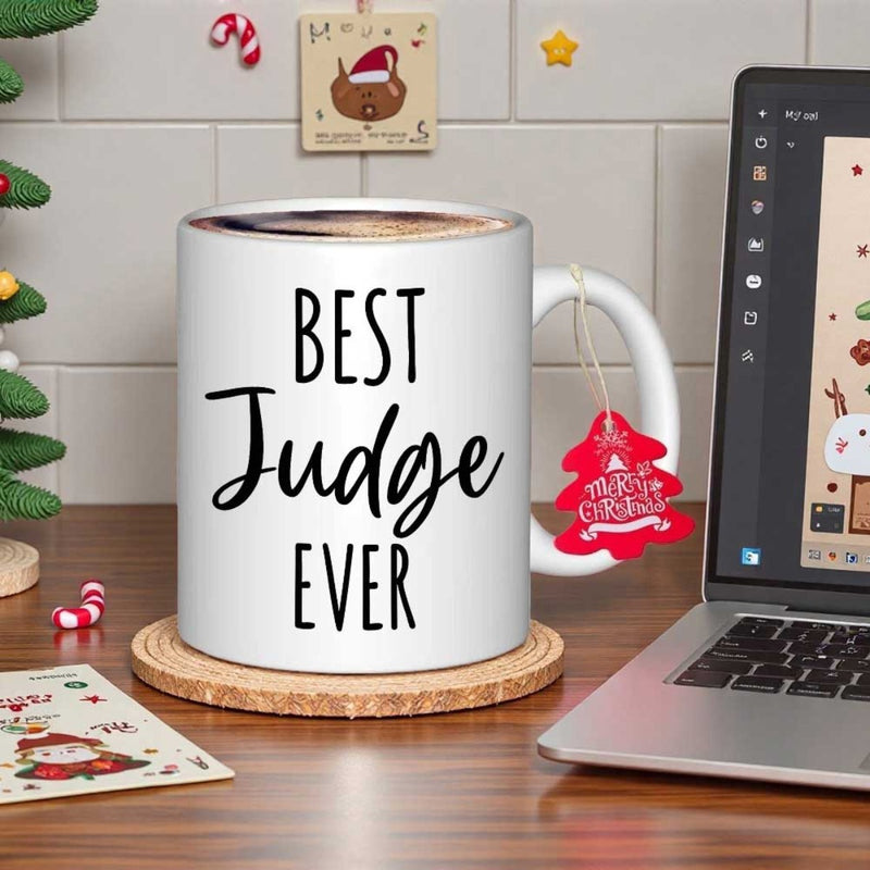 Tailorly White Ceramic 11 oz Mug - Best Judge Ever Minimalist Black Ink Typography With Elegant Script For Legal Gift Sign