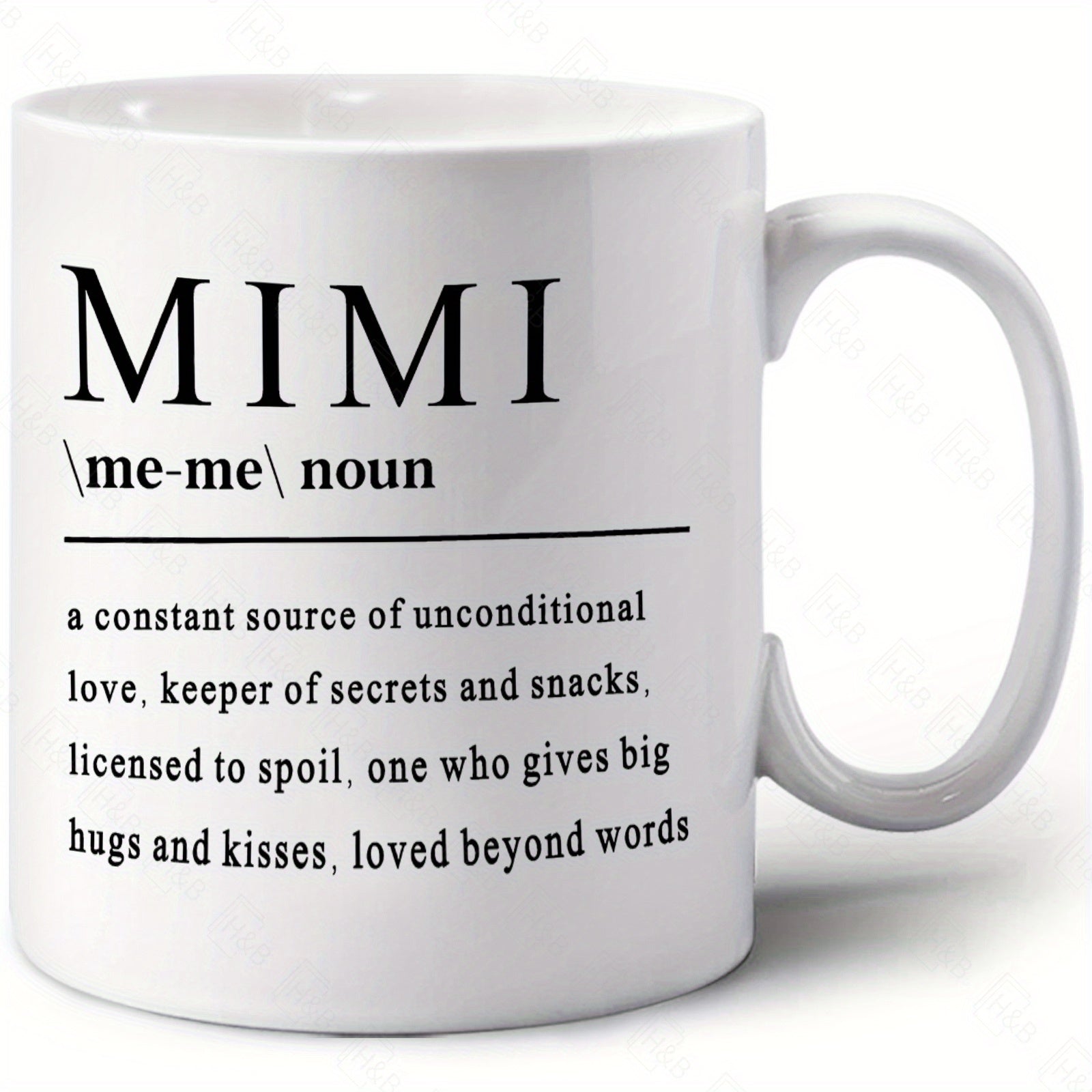 Tailorly White Ceramic 11 oz Mug - Mimi Minimalist Black Ink Typography Printed On Smooth
