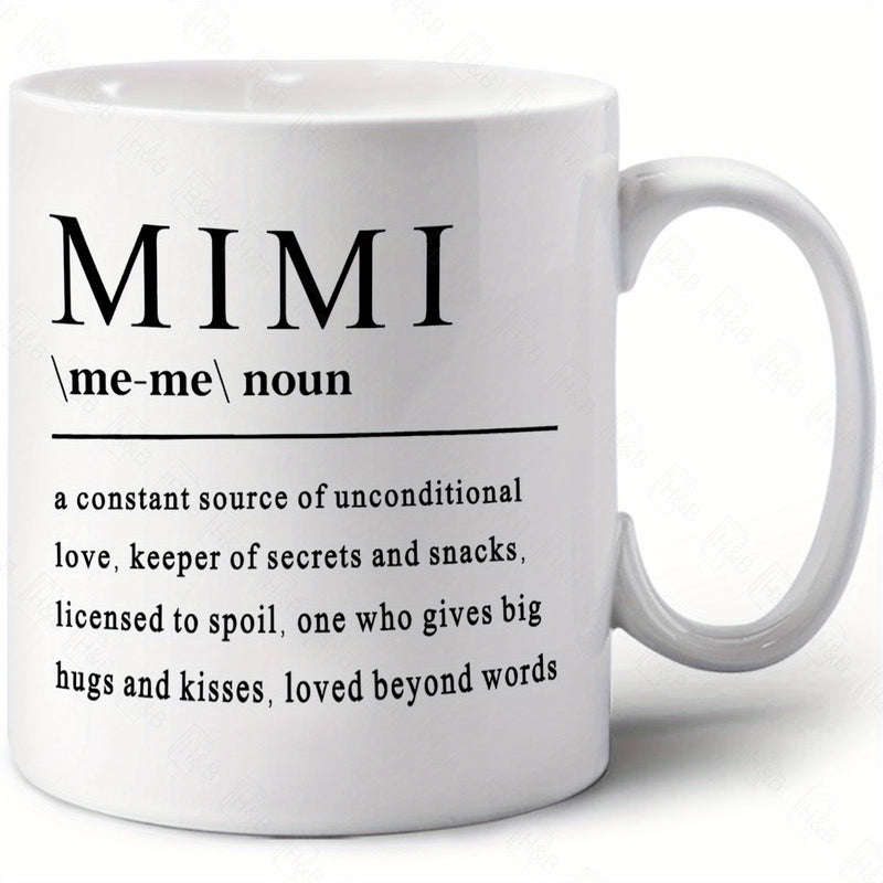 Tailorly White Ceramic 11 oz Mug - Mimi Minimalist Black Ink Typography Printed On Smooth