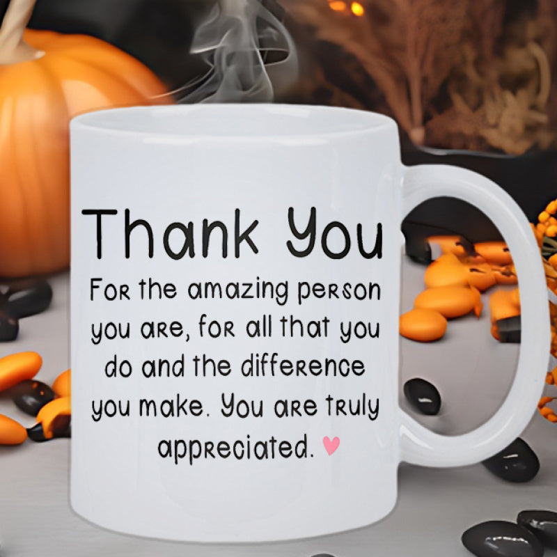 Tailorly White Ceramic 11 oz Mug - Thank You You Are Truly Appreciated Polished Ceramic Surface Featuring A Small Delicate Pink Heart Graphic Mug