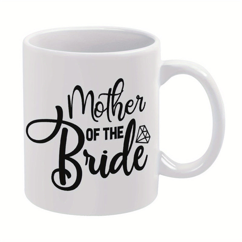 Tailorly White Ceramic 11 oz Mug - Mother Of The Bride Elegant Script Lettering Accented By A Minimalist Linear Geometric Diamond