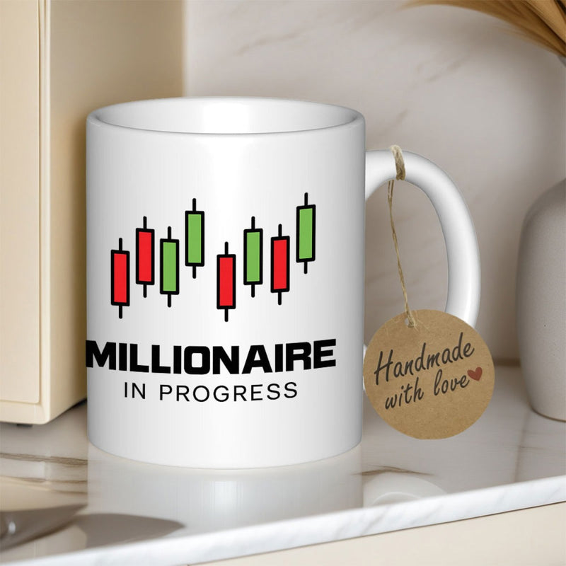 Tailorly White Ceramic 11 oz Mug - Millionaire In Progress Financial Trading Bars Showing Green And Red Market Data Candlestick