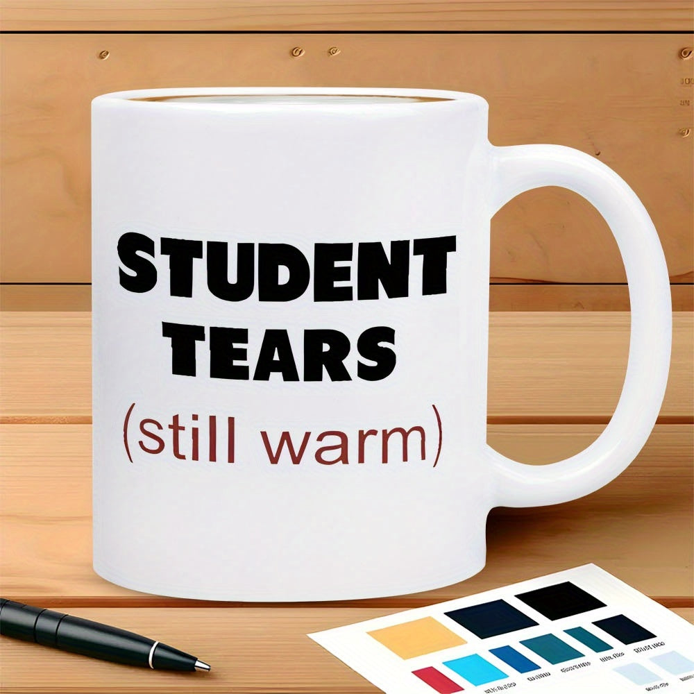Tailorly White Ceramic 11 oz Mug - Student Tears Still Warm Minimalist White Ceramic Vessel Resting On Rustic Wooden Desk Surface Mug