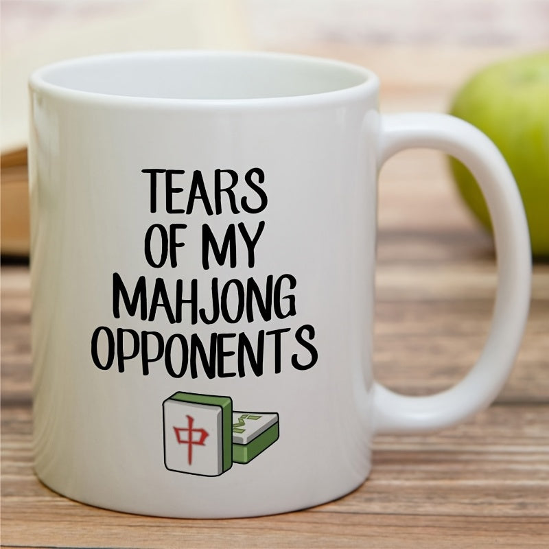 Tailorly White Ceramic 11 oz Mug - Tears Of My Mahjong Opponents Traditional Green And White Game Pieces For Strategic Competitive Players Mahjong
