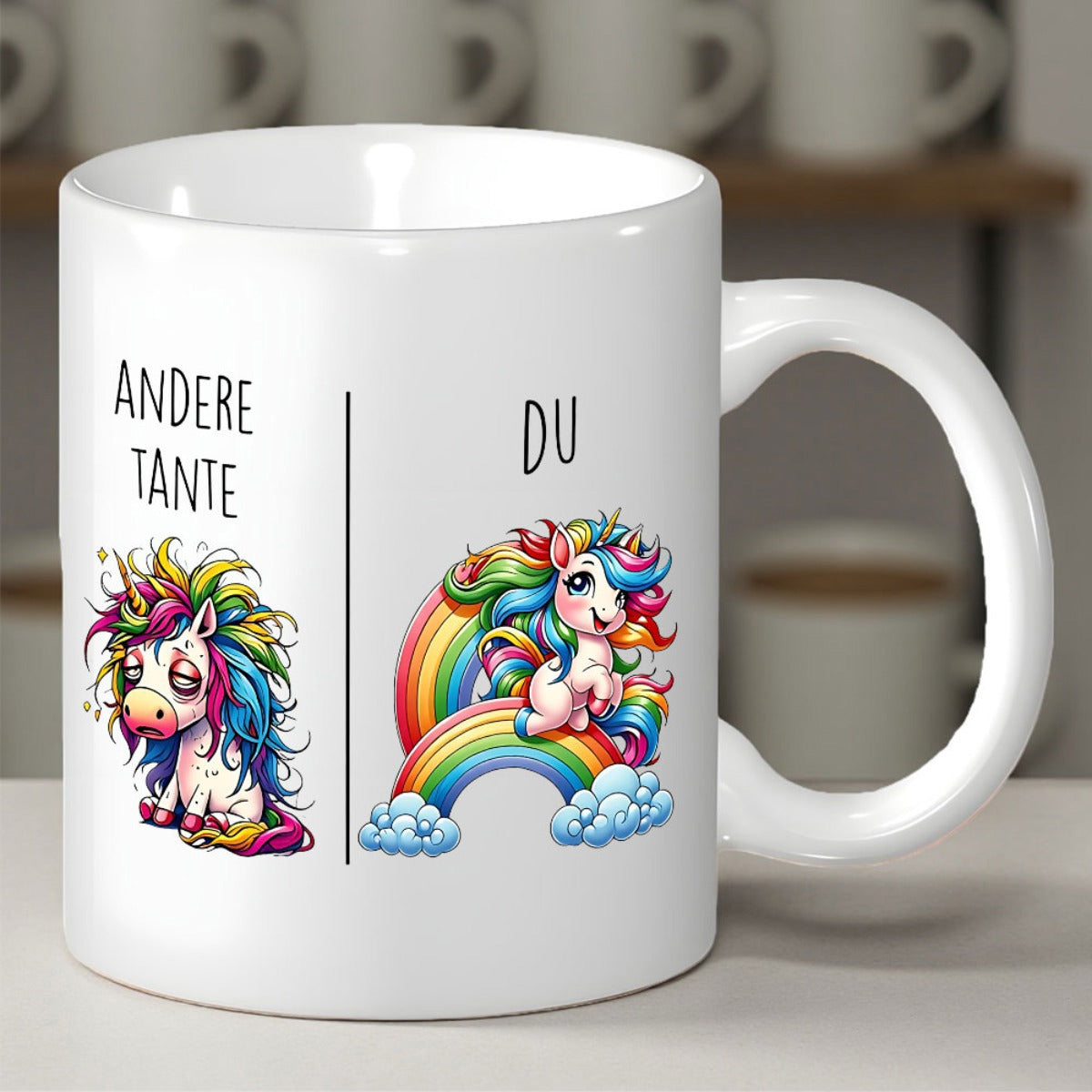 Tailorly White Ceramic 11 oz Mug - Colorful Rainbow With Magical Mythical Creature Resting On Soft Clouds Unicorn