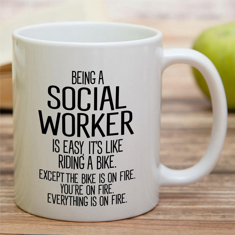 Tailorly White Ceramic 11 oz Mug - Being A Social Worker Bold Black Typographic Quote On Elegant White Surface Mug