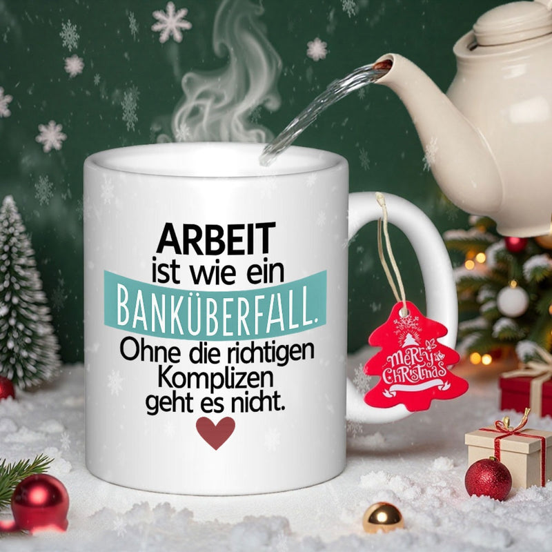 Tailorly White Ceramic 11 oz Mug - Classic Ceramic Vessel Featuring Festive Heart And Decorative Banner Layout Mug