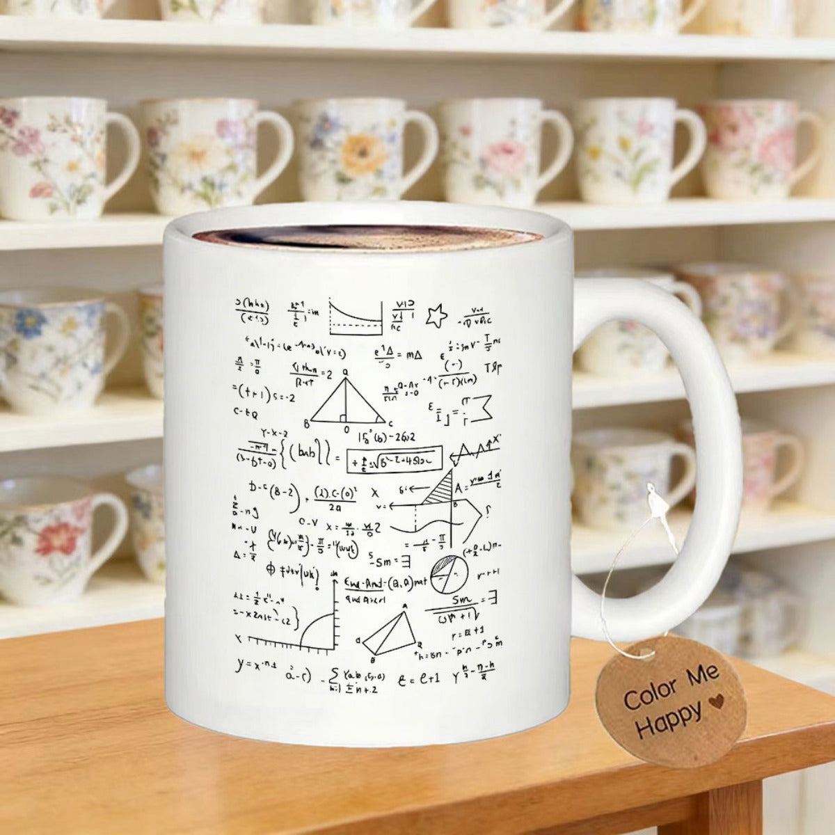 Tailorly White Ceramic 11 oz Mug - Intricate Hand Drawn Mathematical Formulas And Scientific Equations Minimalist