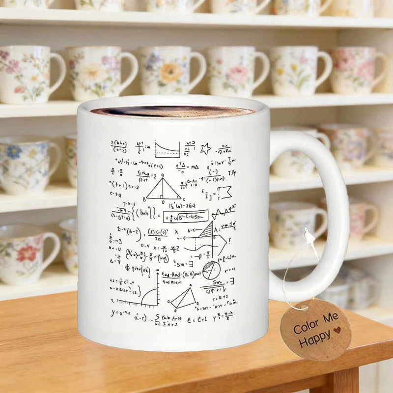 Tailorly White Ceramic 11 oz Mug - Intricate Hand Drawn Mathematical Formulas And Scientific Equations Minimalist