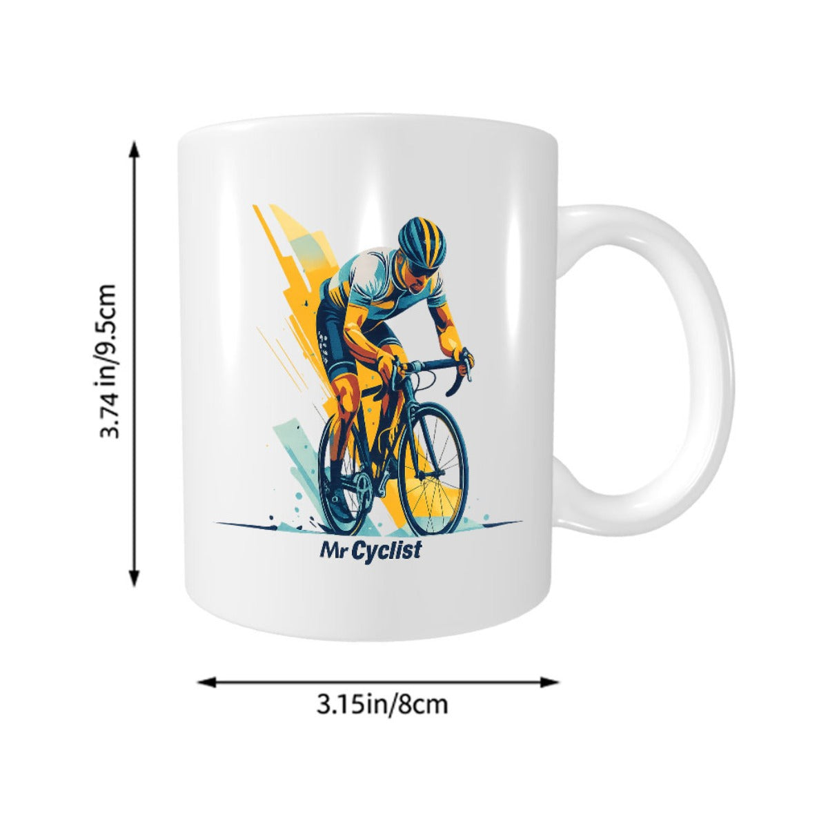Tailorly White Ceramic 11 oz Mug - Mr Cyclist Dynamic Professional Athlete Riding Fast On Racing Bicycle With Speed Trails Cyclist