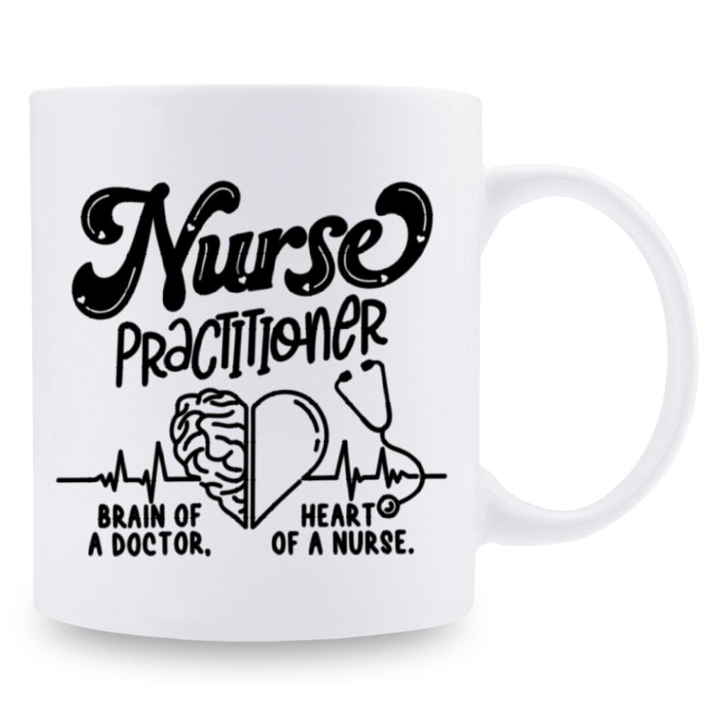 Tailorly White Ceramic 11 oz Mug - Nurse Practitioner Brain Of A Doctor Heart Of A Nurse Elegant Medical Symbols Featuring Brain Heart Combination With Stethoscope