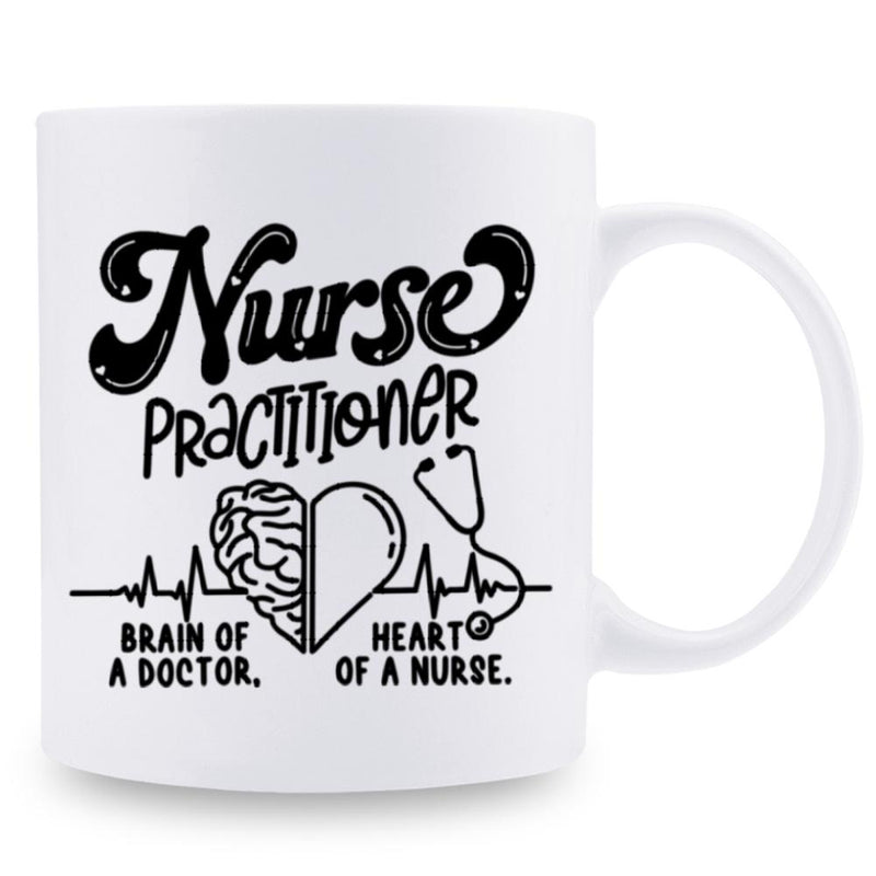 Tailorly White Ceramic 11 oz Mug - Nurse Practitioner Brain Of A Doctor Heart Of A Nurse Elegant Medical Symbols Featuring Brain Heart Combination With Stethoscope