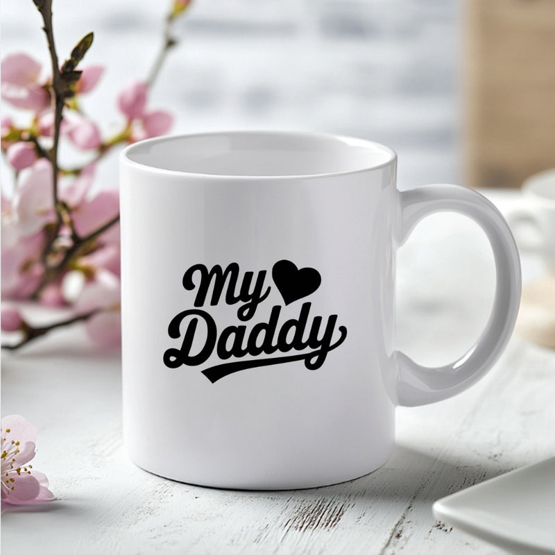 Tailorly White Ceramic 11 oz Mug - My Daddy Artistic Script Featuring Solid Black Heart Symbol On Clean Ceramic Mug