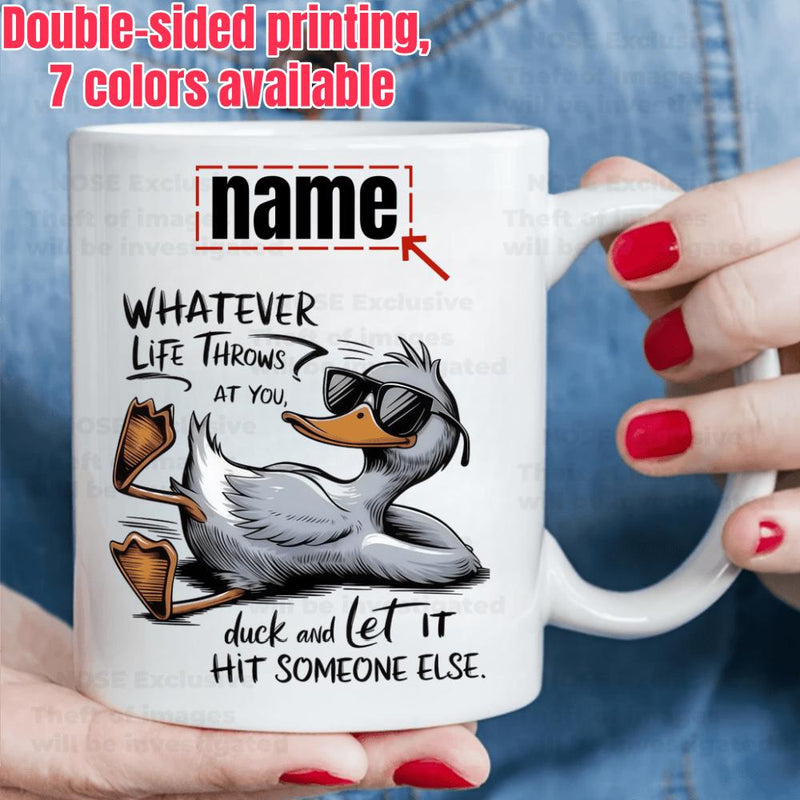 Tailorly White Ceramic 11 oz Mug - Whatever Life Throws At You Duck And Let It Hit Someone Else Chilling Cartoon Duck Wearing Stylish Black Sunglasses Resting On