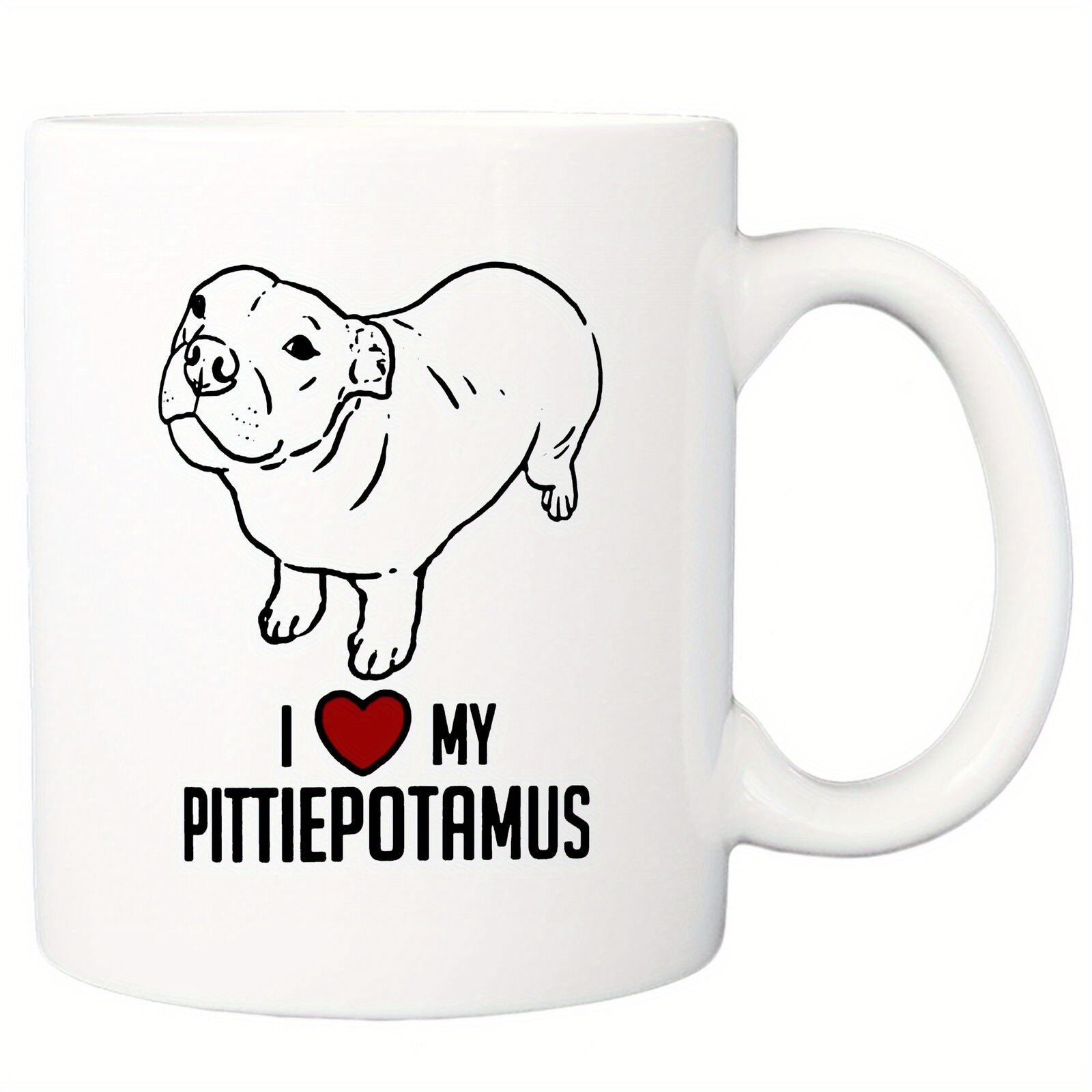 Tailorly White Ceramic 11 oz Mug - I My Pittiepotamus Simple Minimalist Black Line Drawing Of A Sitting Muscular Dog