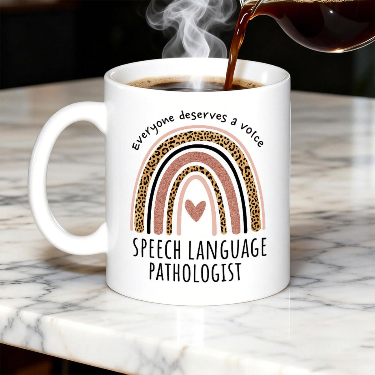 Tailorly White Ceramic 11 oz Mug - Everyone Deserves A Voice Speech Language Pathologist Artistic Bohemian Arches Featuring Leopard Patterns And A Centered Small