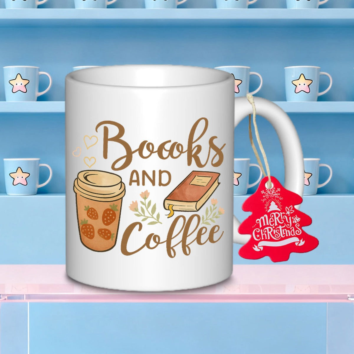 Tailorly White Ceramic 11 oz Mug - Books And Coffee Classic Journal And Takeout Cup With Delicate Flowers Under Artistic Text Mug