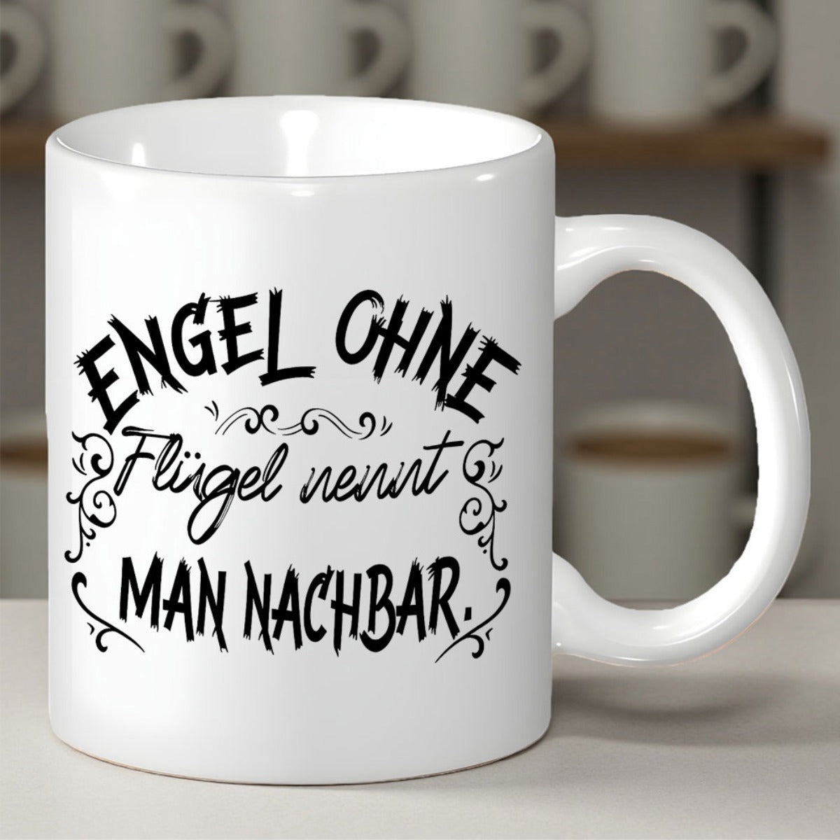 Tailorly White Ceramic 11 oz Mug - Elegant White Ceramic Vessel Decorated With Black Script And Swirls Mug