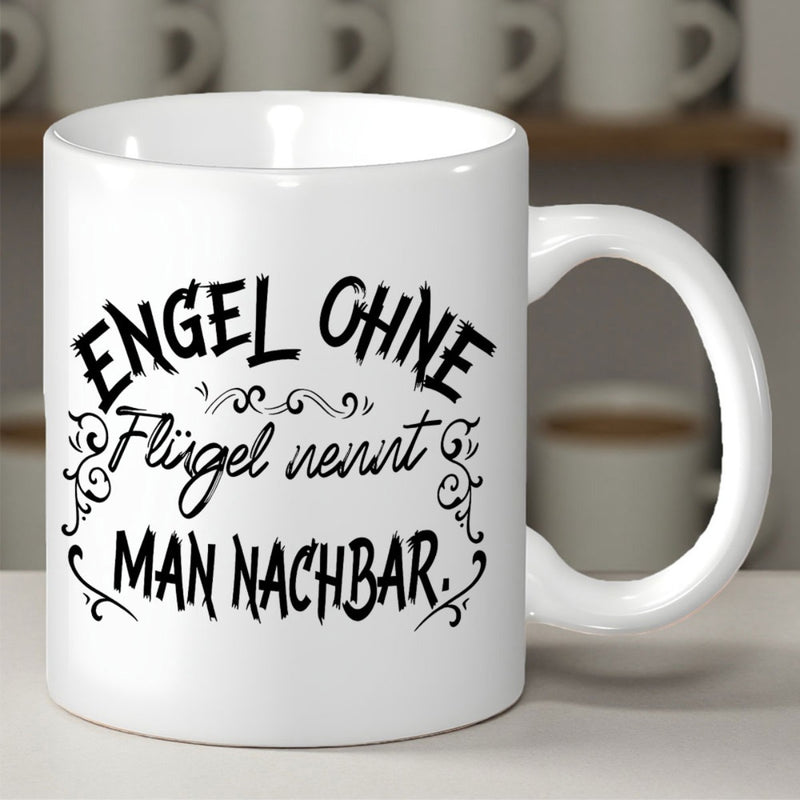 Tailorly White Ceramic 11 oz Mug - Elegant White Ceramic Vessel Decorated With Black Script And Swirls Mug