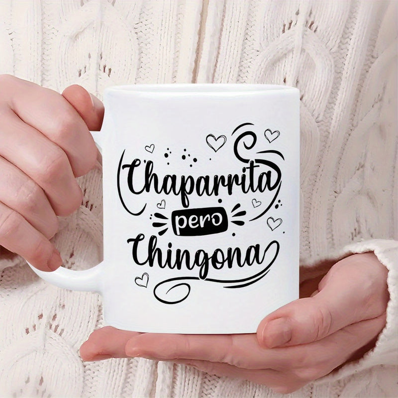 Tailorly White Ceramic 11 oz Mug - Delicate Swirling Lines With Small Hearts Floating Amidst Minimalist Polka Dots Heart
