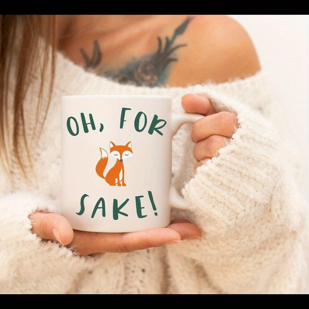 Tailorly White Ceramic 11 oz Mug - Oh For Sake Cute Little Orange Fox Sitting Peacefully On A Plain Surface Fox