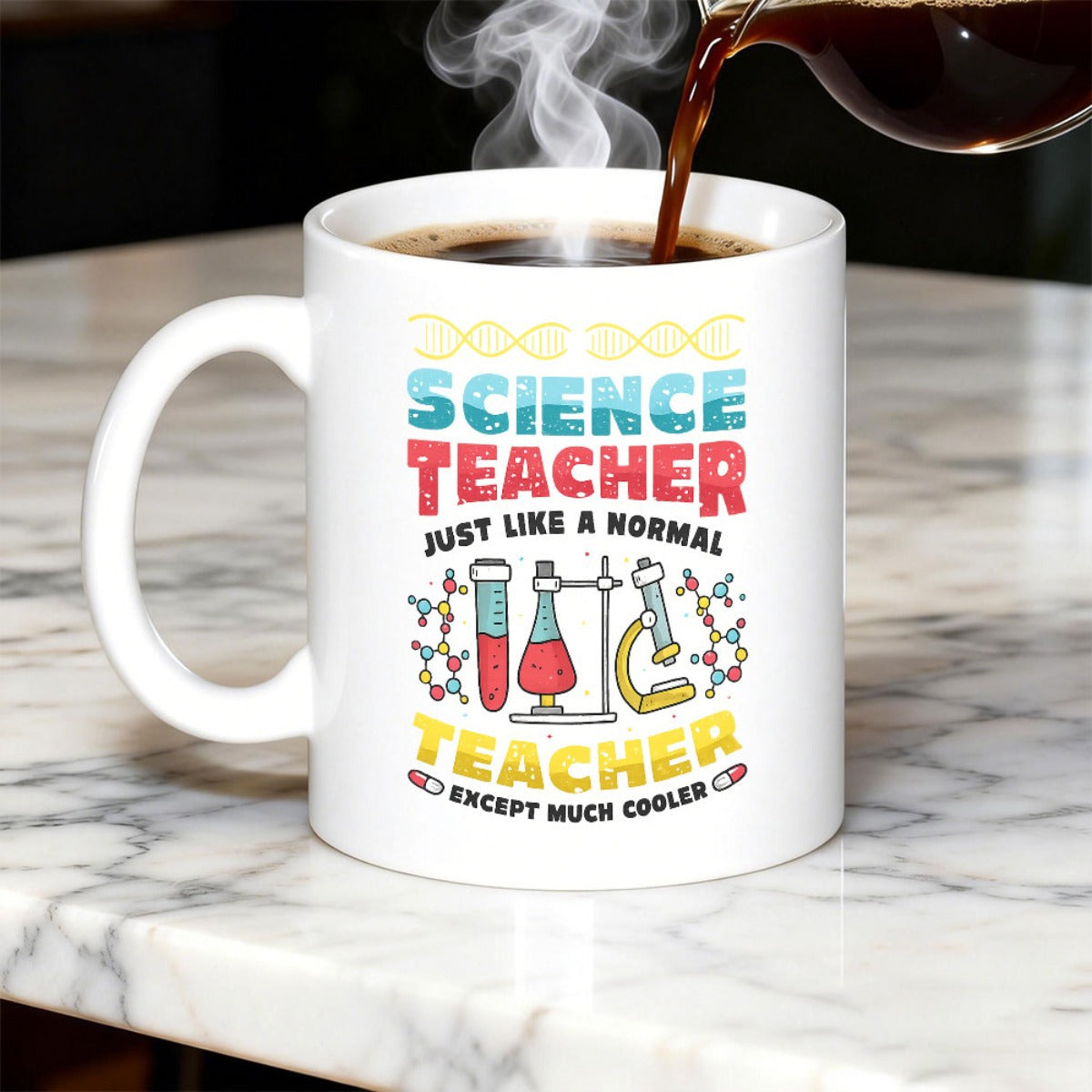 Tailorly White Ceramic 11 oz Mug - Science Teacher Just Like A Normal Teacher Except Much Cooler Scientific Laboratory Equipment With Colorful Flasks Microscope