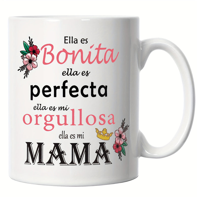 Tailorly White Ceramic 11 oz Mug - Mama Elegant Pink Flowers And Golden Crown Set Against Clean White Surface Mug