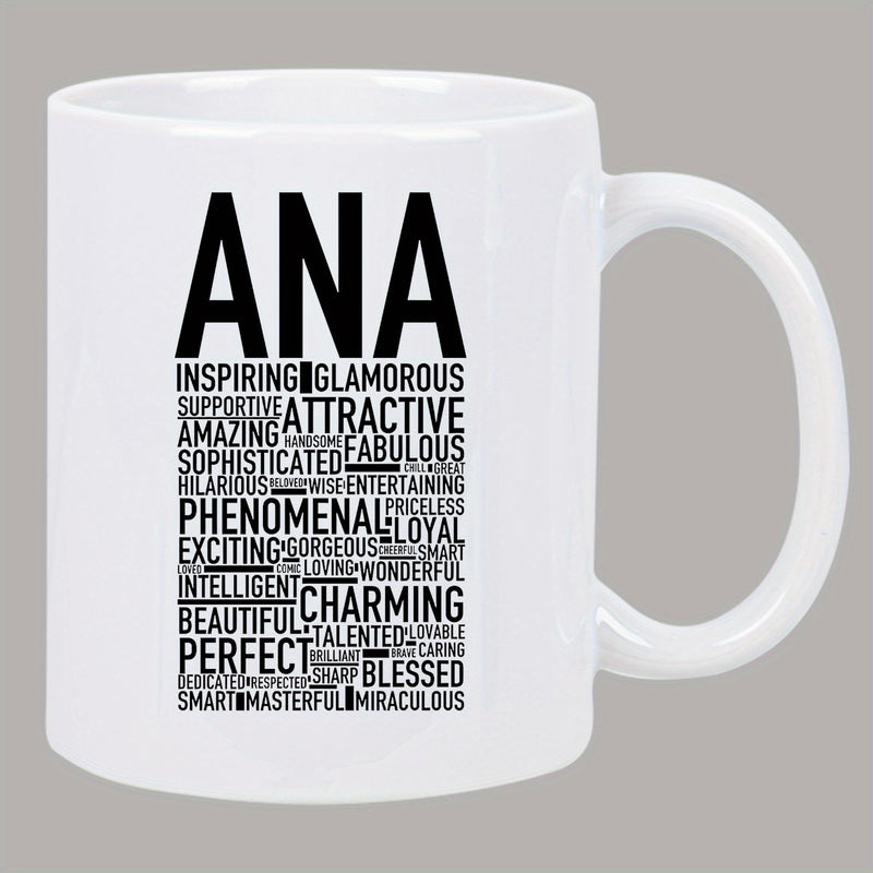 Tailorly White Ceramic 11 oz Mug - Ana Bold Black Typography Featuring Uplifting Adjectives Printed On Ceramic Mug