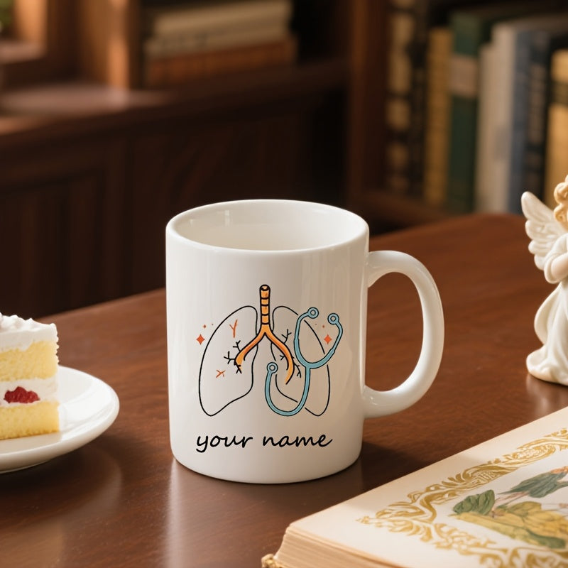 Tailorly White Ceramic 11 oz Mug - Your Name Anatomical Respiratory Human Lungs With Professional Medical Stethoscope Instrument Lungs