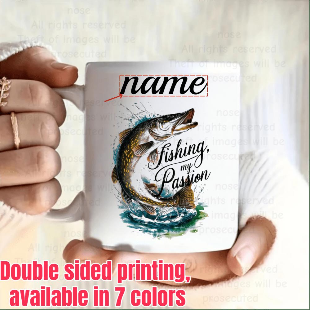Tailorly White Ceramic 11 oz Mug - Fishing My Passion Majestic Leaping Fish Emerging From Splashing Blue Water Outdoors Fish