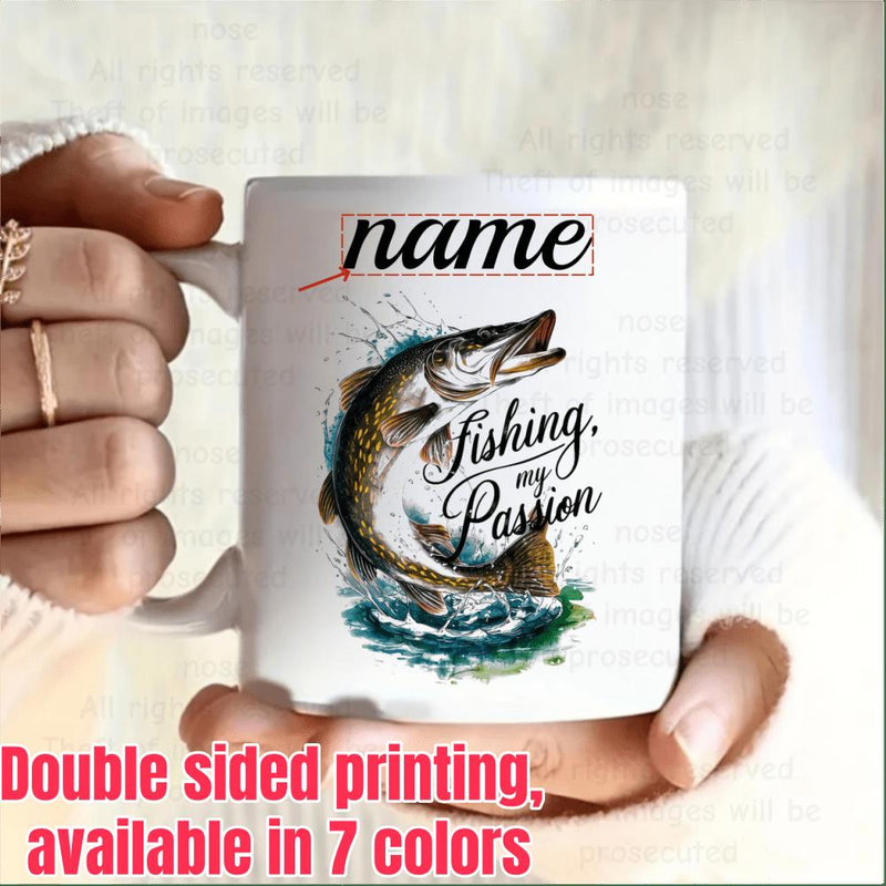 Tailorly White Ceramic 11 oz Mug - Fishing My Passion Majestic Leaping Fish Emerging From Splashing Blue Water Outdoors Fish