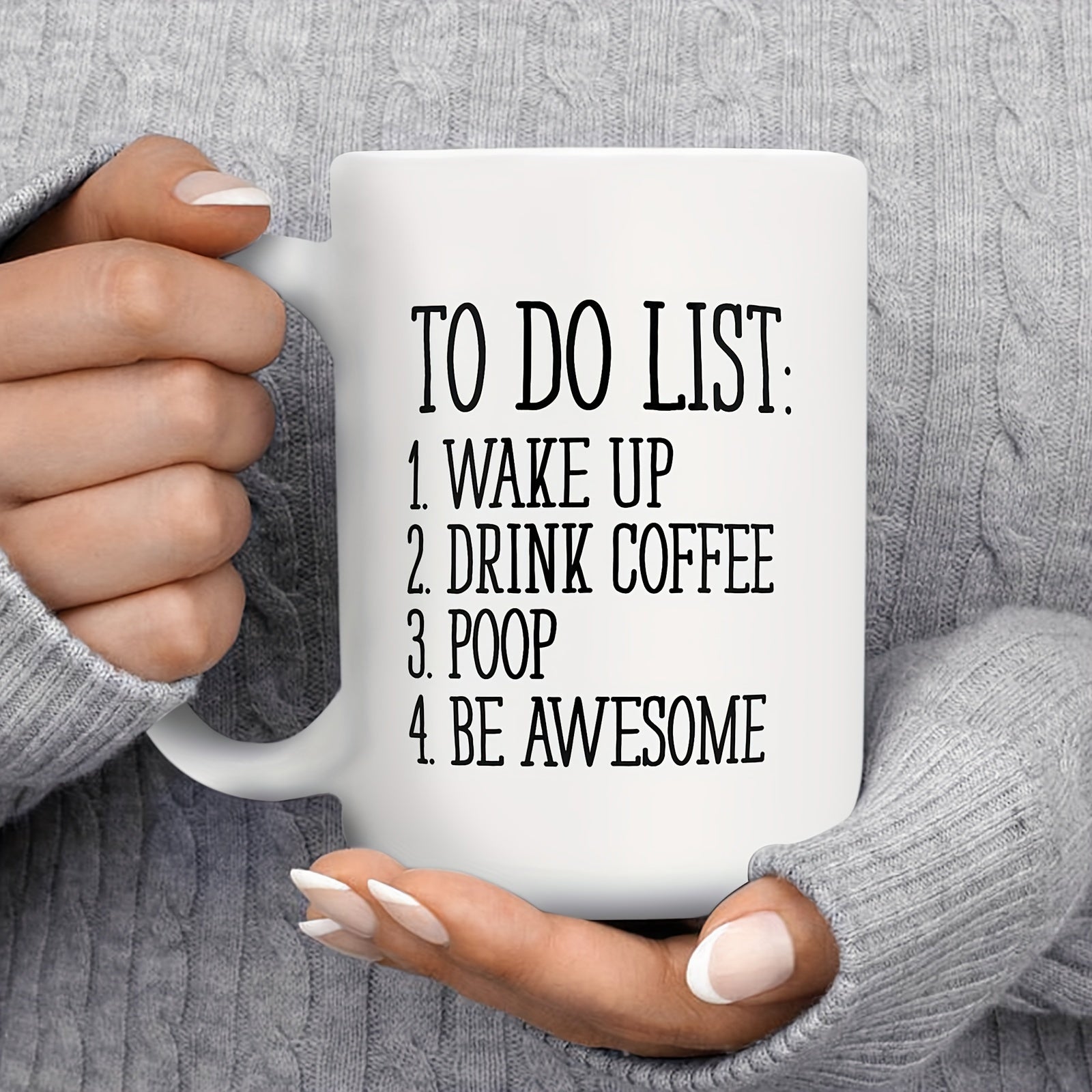 Tailorly White Ceramic 11 oz Mug - To Do List Wake Up Drink Coffee Poop Be Awesome Minimalist Clean With Bold Vertical Black Text List Mug