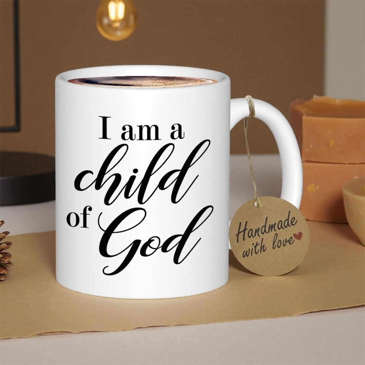 Tailorly White Ceramic 11 oz Mug - I Am A Child Of God Minimalist Elegant Script Typography Design For Religious Home Decor Inspiration Sign