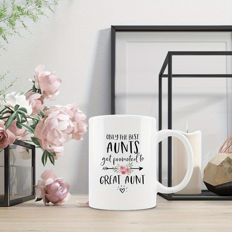 Tailorly White Ceramic 11 oz Mug - Only The Best Aunts Get Promoted To Great Aunt Minimalist Arrow Decorated With Delicate Pink Flowers Heart Mug