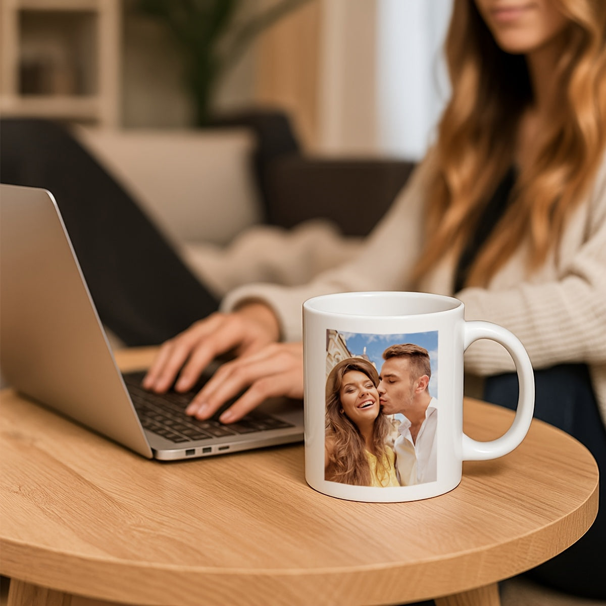 Tailorly White Ceramic 11 oz Mug - Affectionate Young People Sharing A Romantic Kiss Under Bright Warm Sunlight Couple