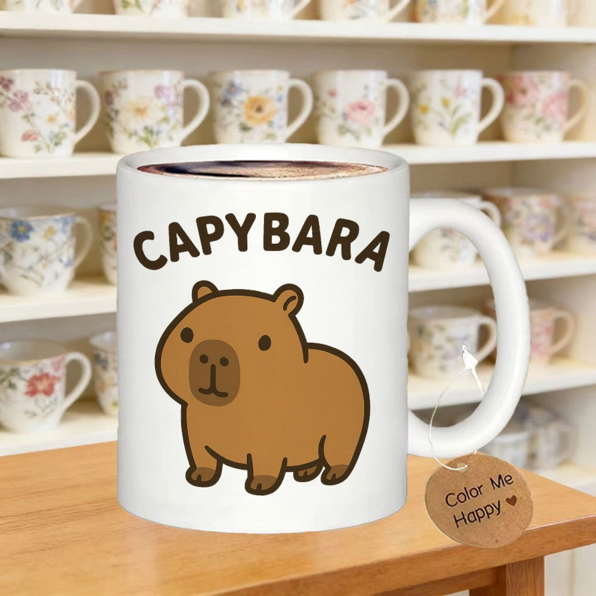 Tailorly White Ceramic 11 oz Mug - Capybara Cute Stylized Brown Animal Standing On A Minimalist Surface Capybara