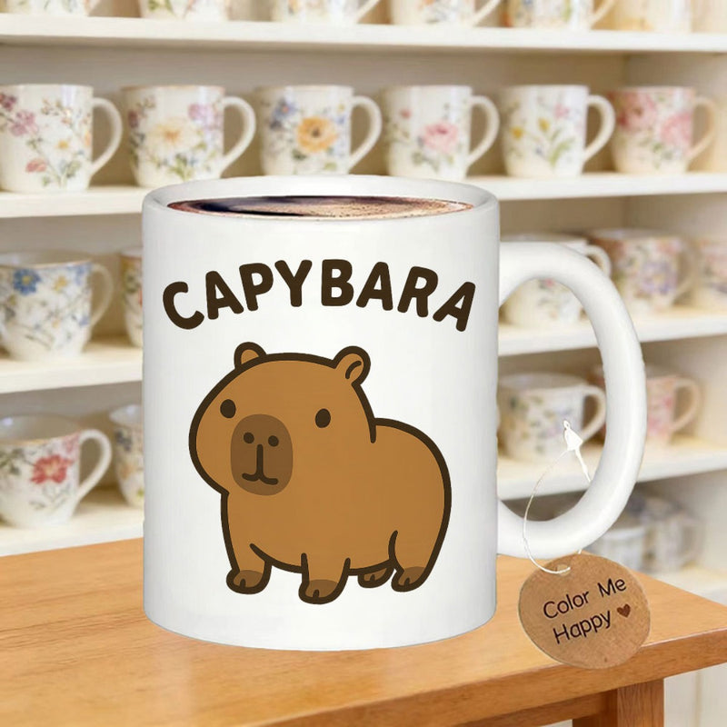 Tailorly White Ceramic 11 oz Mug - Capybara Cute Stylized Brown Animal Standing On A Minimalist Surface Capybara