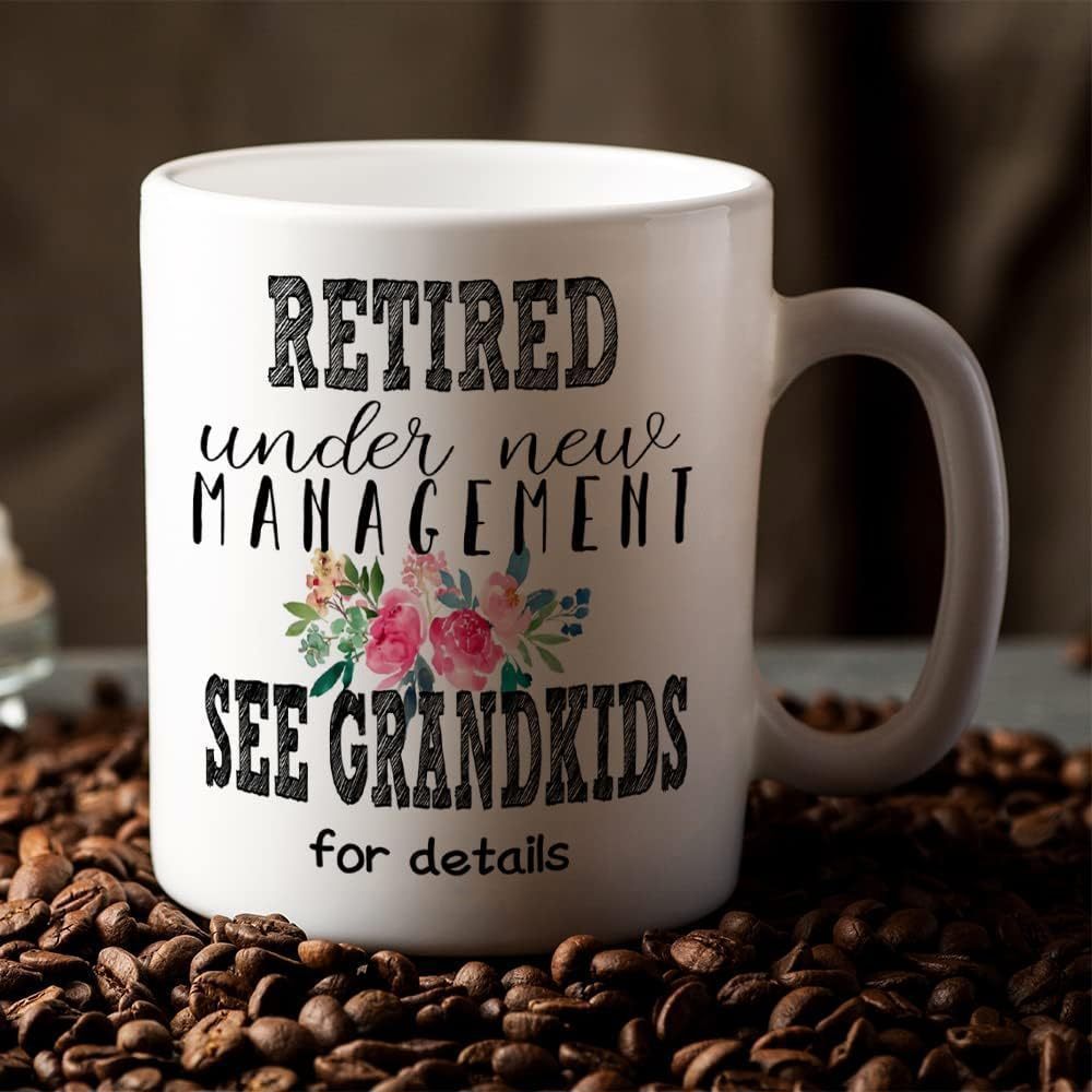 Tailorly White Ceramic 11 oz Mug - Retired Under New Management See Grandkids For Details Delicate Pink Roses With Green Leaves And Colorful Spring Petals Mug