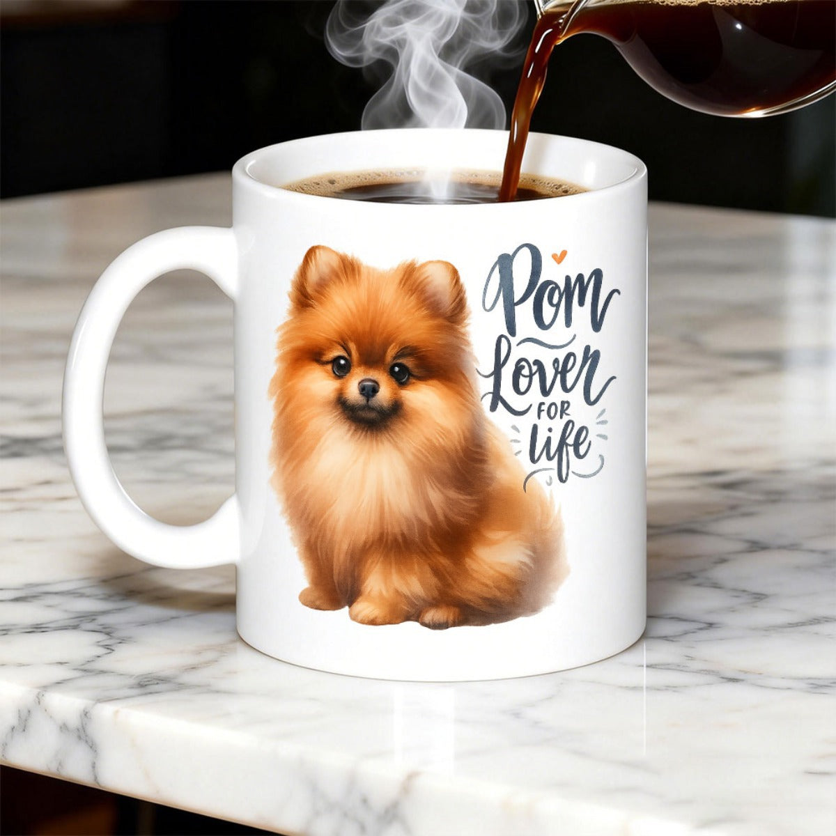 Tailorly White Ceramic 11 oz Mug - Pom Lover For Life Adorable Fluffy Small Orange Dog Sitting In Calm Pose Pomeranian