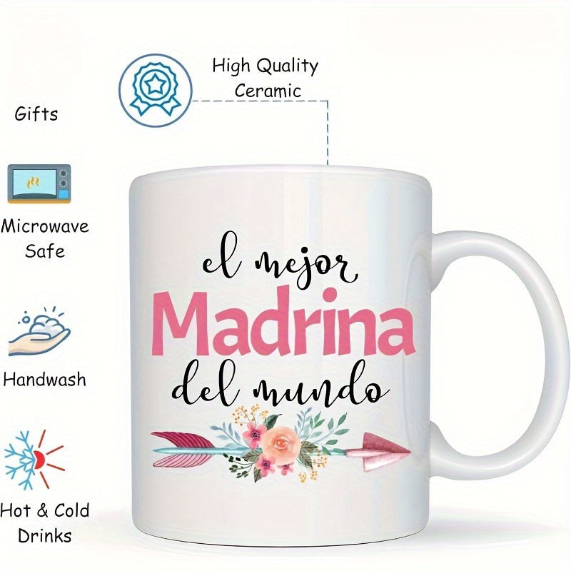 Tailorly White Ceramic 11 oz Mug - Elegant Floral Arrow With Pink Text On White Ceramic Material Mug