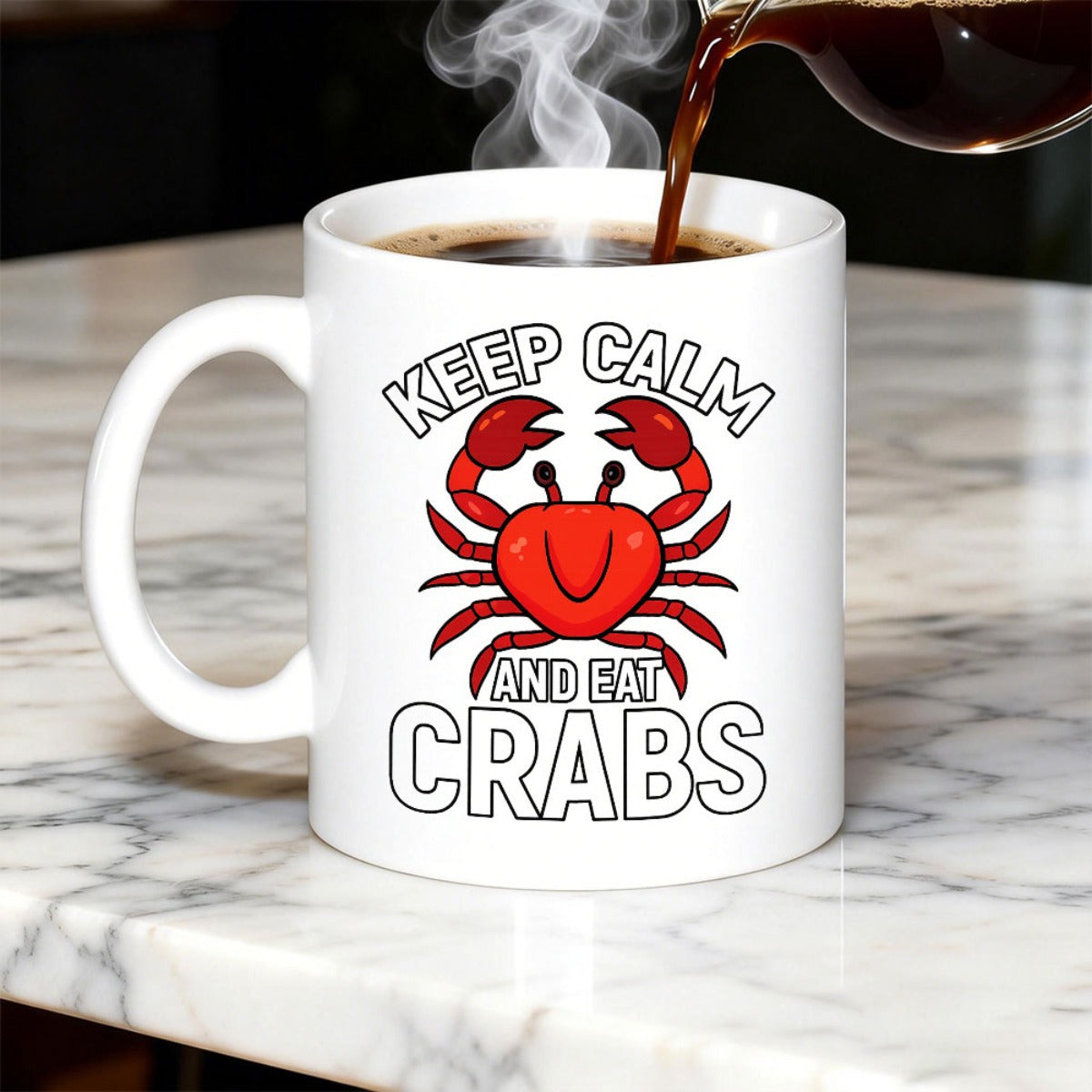 Tailorly White Ceramic 11 oz Mug - Keep Calm And Eat Crabs Friendly Red Sea Creature With Large Claws Design Crab