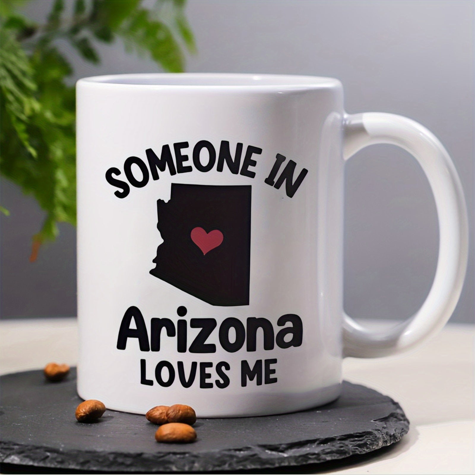 Tailorly White Ceramic 11 oz Mug - Someone In Arizona Loves Me Black Map Silhouette Featuring A Tiny Red Heart Center Arizona